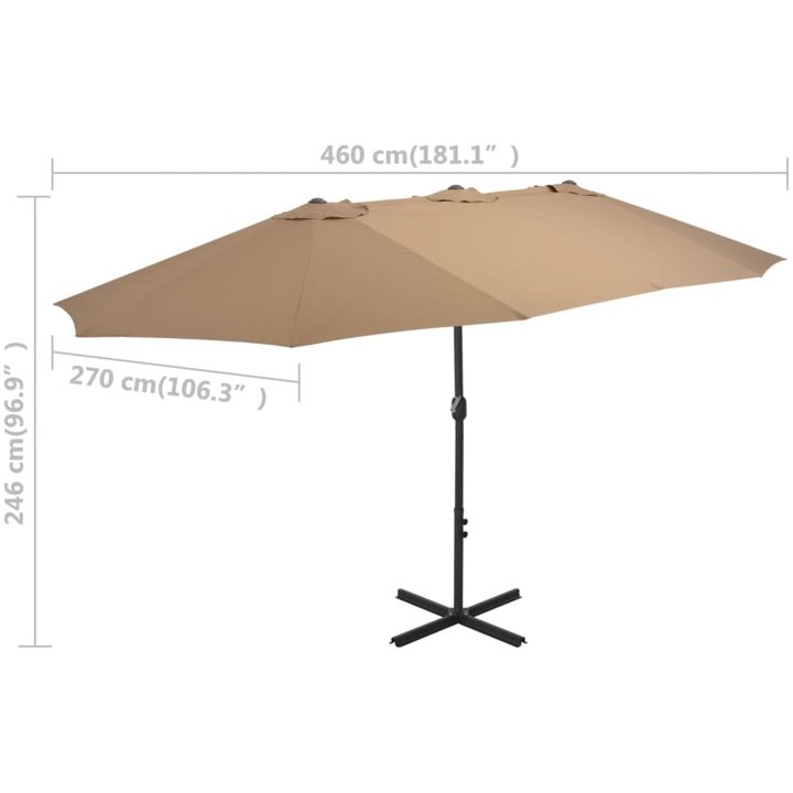 Trädgårdsparasoll med aluminiumstång 460x270 cm taupe vidaXL – bild 8