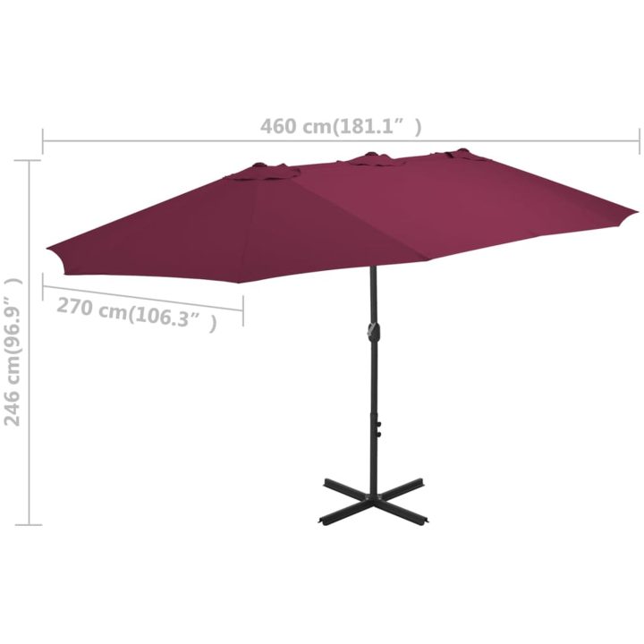 Trädgårdsparasoll med aluminiumstång 460x270 cm vinröd vidaXL – bild 7