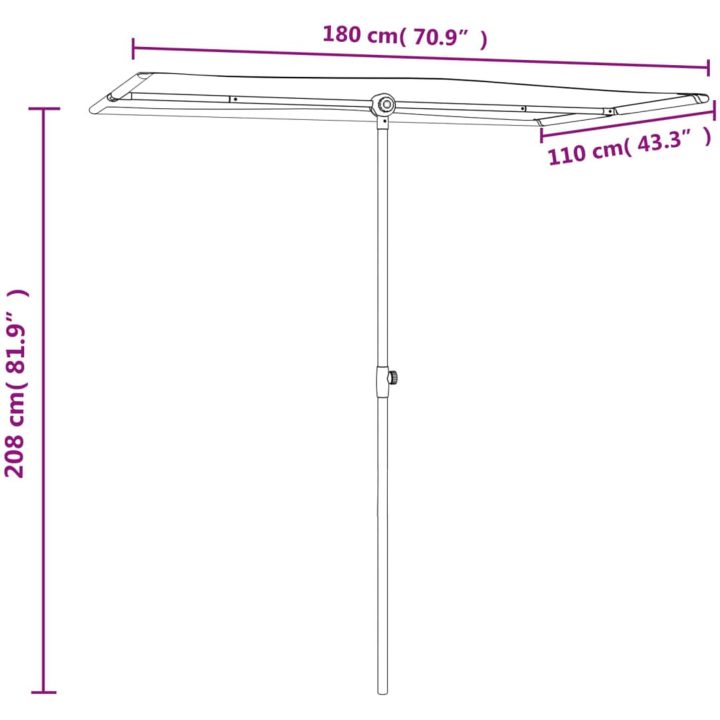 Trädgårdsparasoll med aluminiumstång sandvit vidaXL 180 x 110 cm – bild 11