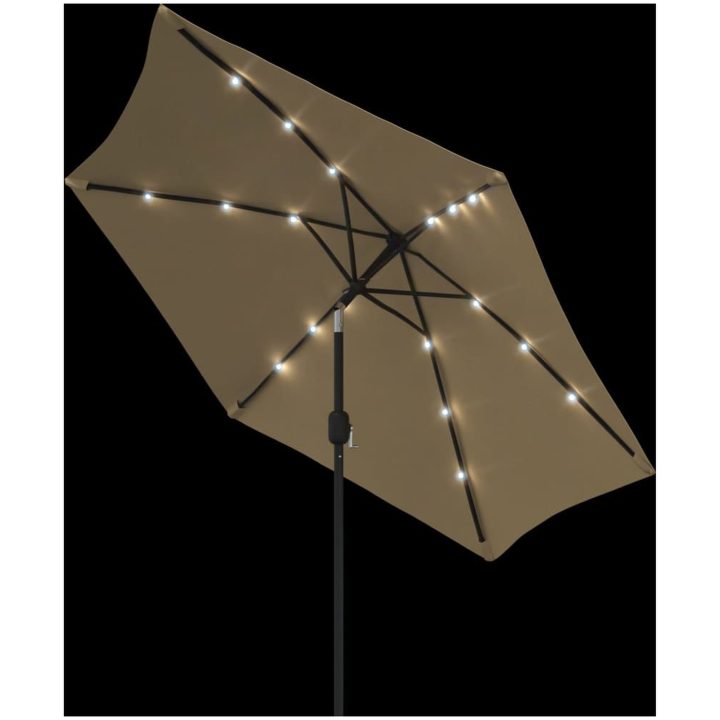 Trädgårdsparasoll med LED-lampor och stålstång 300 cm taupe vidaXL – bild 4