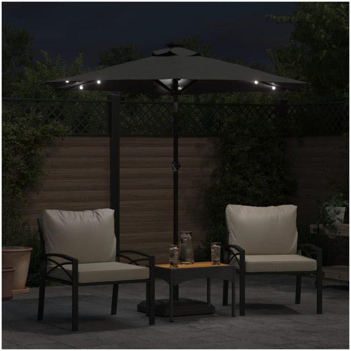 Trädgårdsparasoll med LEDs och stålstång antracit 225x225x212cm vidaXL – bild 3