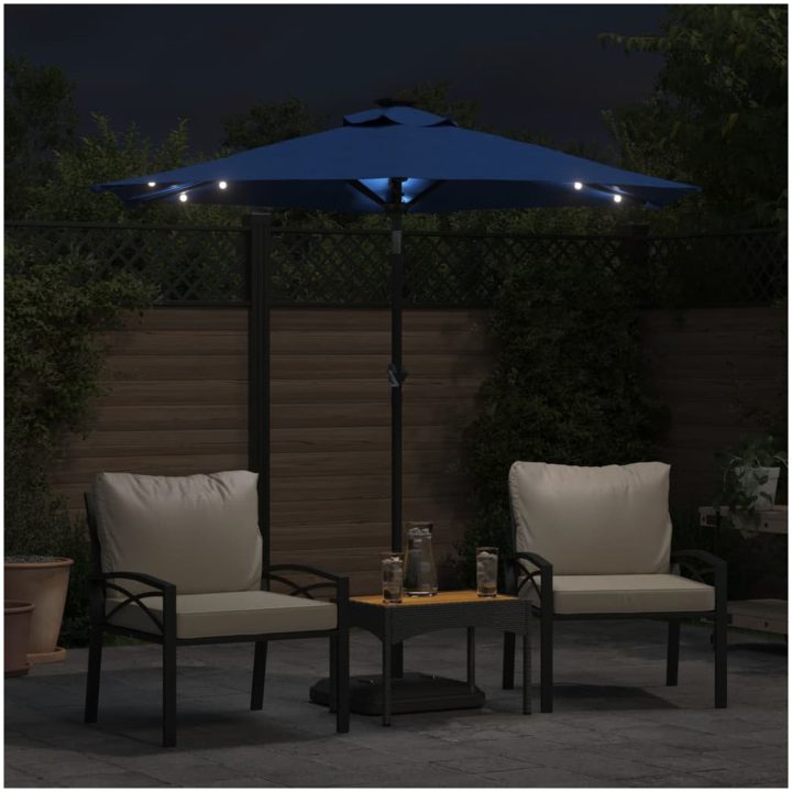 Trädgårdsparasoll med LEDs och stålstång azurblå 225x225x212cm vidaXL – bild 3