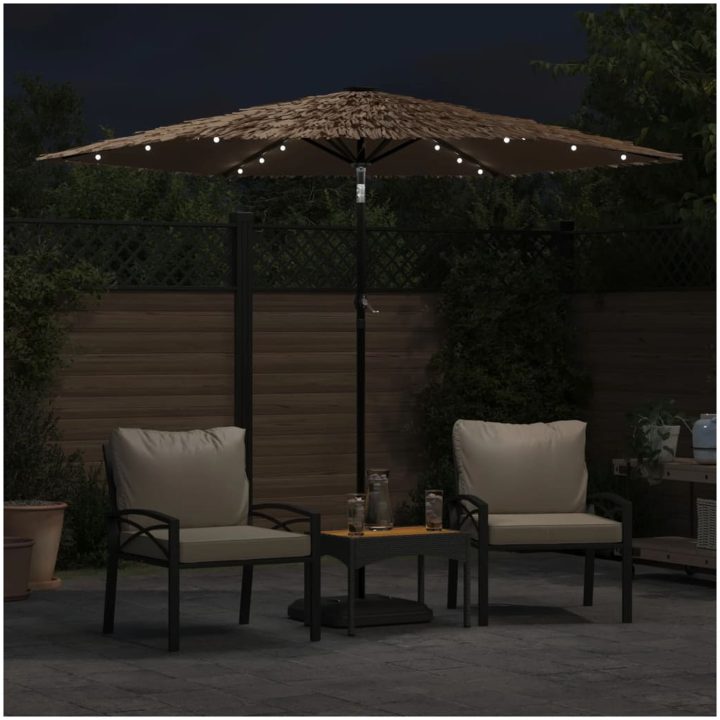 Trädgårdsparasoll med LEDs och stålstång brun vidaXL 268 x 268 x 226 cm – bild 3