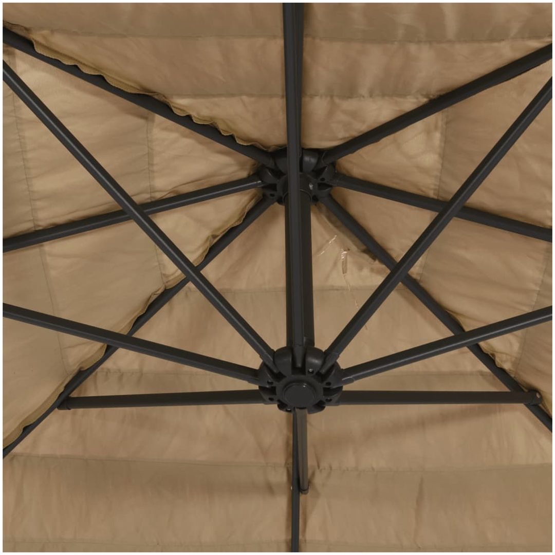 Trädgårdsparasoll med LEDs och stålstång brun vidaXL 268 x 268 x 226 cm – bild 10