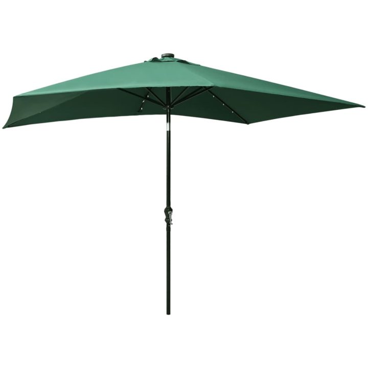 Trädgårdsparasoll med LEDs och stålstång grön 2x3 m vidaXL – bild 4
