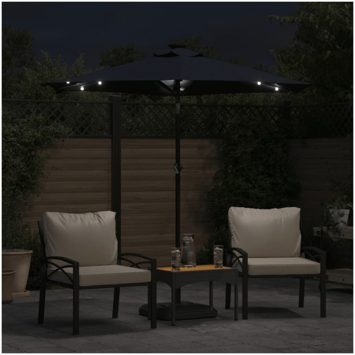 Trädgårdsparasoll med LEDs och stålstång svart 225x225x212cm vidaXL – bild 3