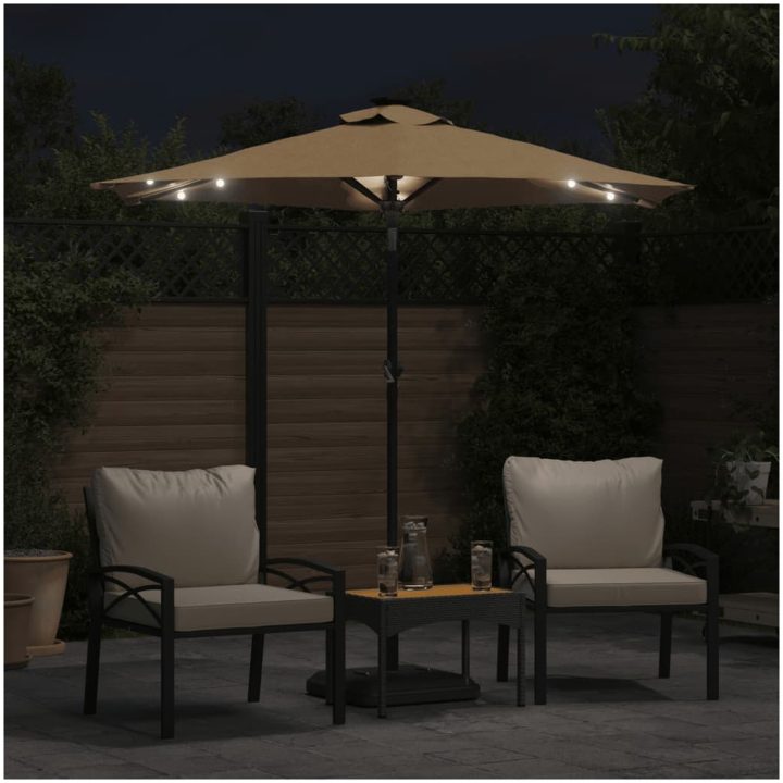 Trädgårdsparasoll med LEDs och stålstång taupe 225x225x212cm vidaXL – bild 3