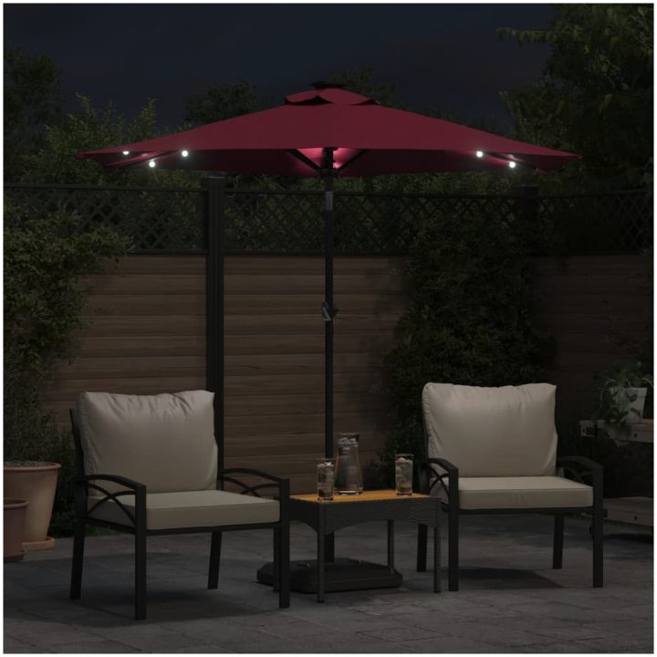 Trädgårdsparasoll med LEDs och stålstång vinröd 225x225x212cm vidaXL – bild 3