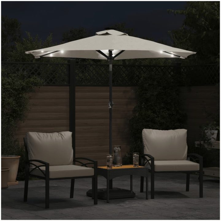 Trädgårdsparasoll med LEDs och stålstång vit 225x225x212cm vidaXL – bild 3