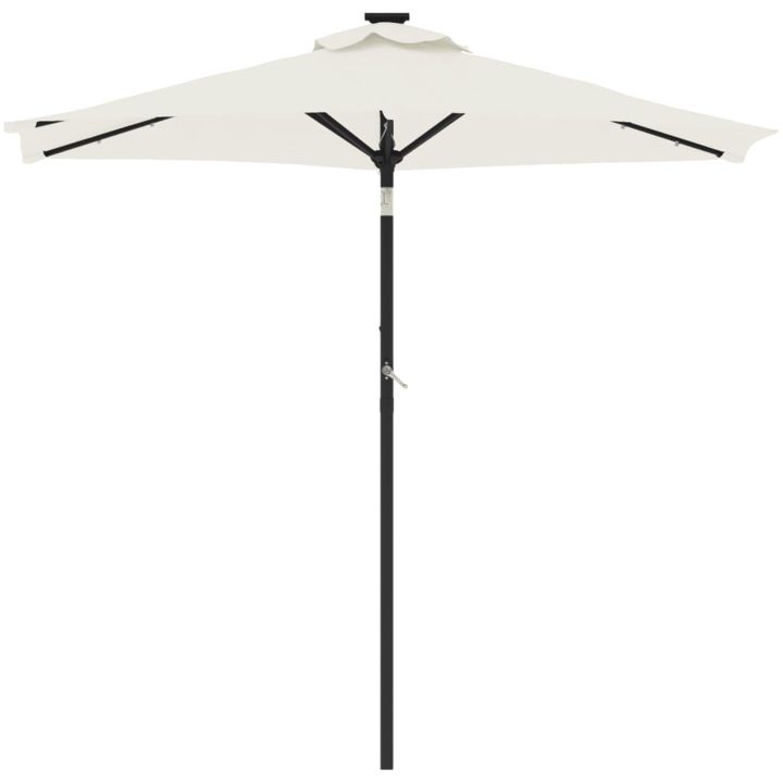 Trädgårdsparasoll med LEDs och stålstång vit 225x225x212cm vidaXL – bild 4