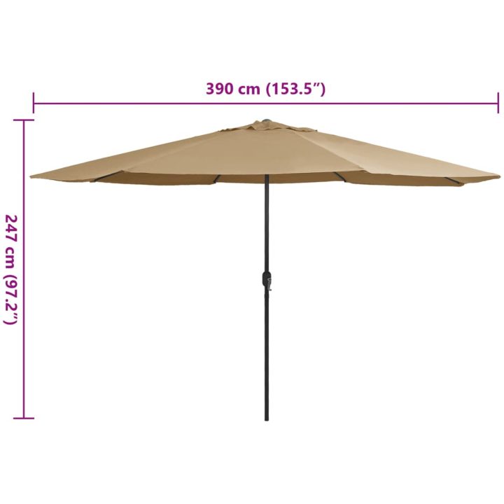 Trädgårdsparasoll med metallstång 390 cm taupe vidaXL – bild 7