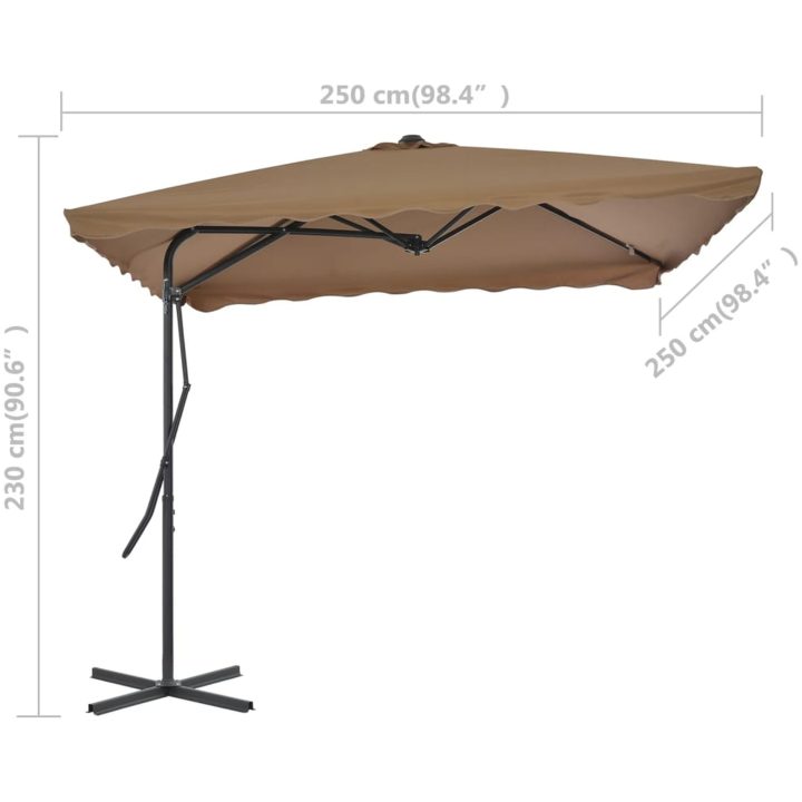 Trädgårdsparasoll med stålstång 250x250 cm taupe vidaXL – bild 7