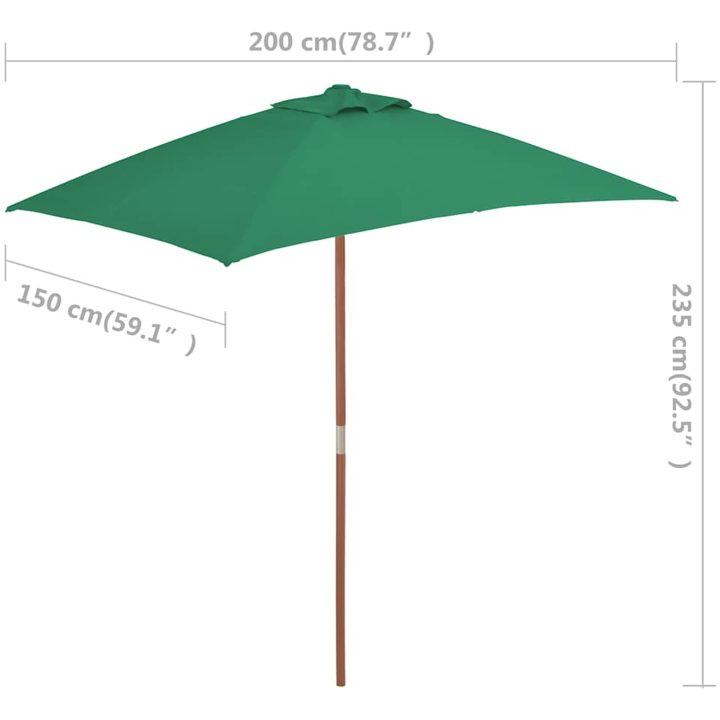 Trädgårdsparasoll med trästång 150x200 cm grön vidaXL – bild 9