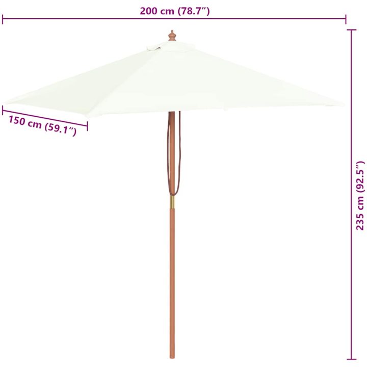 Trädgårdsparasoll med trästång 150x200 cm sand vidaXL – bild 11