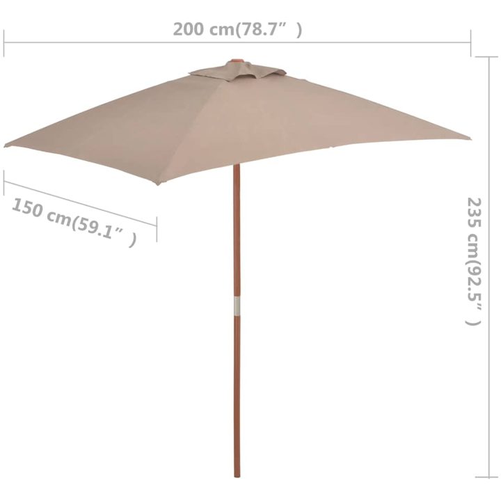 Trädgårdsparasoll med trästång 150x200 cm taupe vidaXL – bild 11