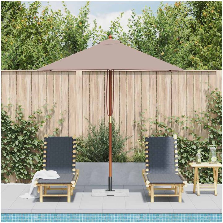 Trädgårdsparasoll med trästång 150x200 cm taupe vidaXL – bild 3