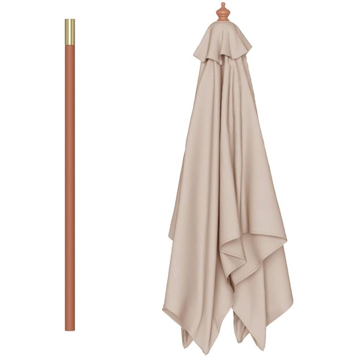 Trädgårdsparasoll med trästång 150x200 cm taupe vidaXL – bild 5