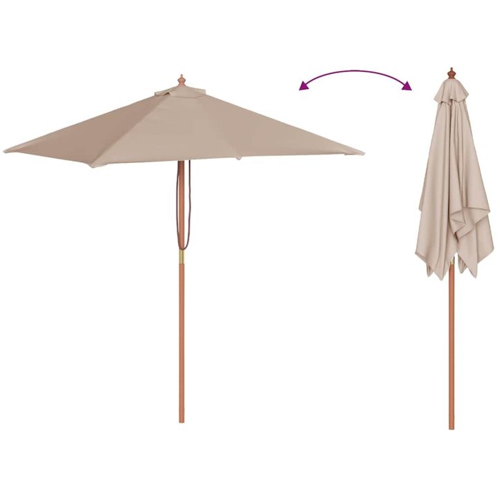 Trädgårdsparasoll med trästång 150x200 cm taupe vidaXL – bild 6