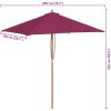Trädgårdsparasoll med trästång 150x200 cm vinröd vidaXL – miniatyr 11