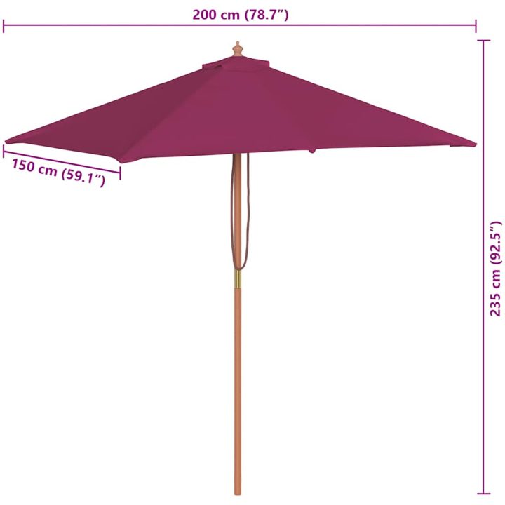 Trädgårdsparasoll med trästång 150x200 cm vinröd vidaXL – bild 11