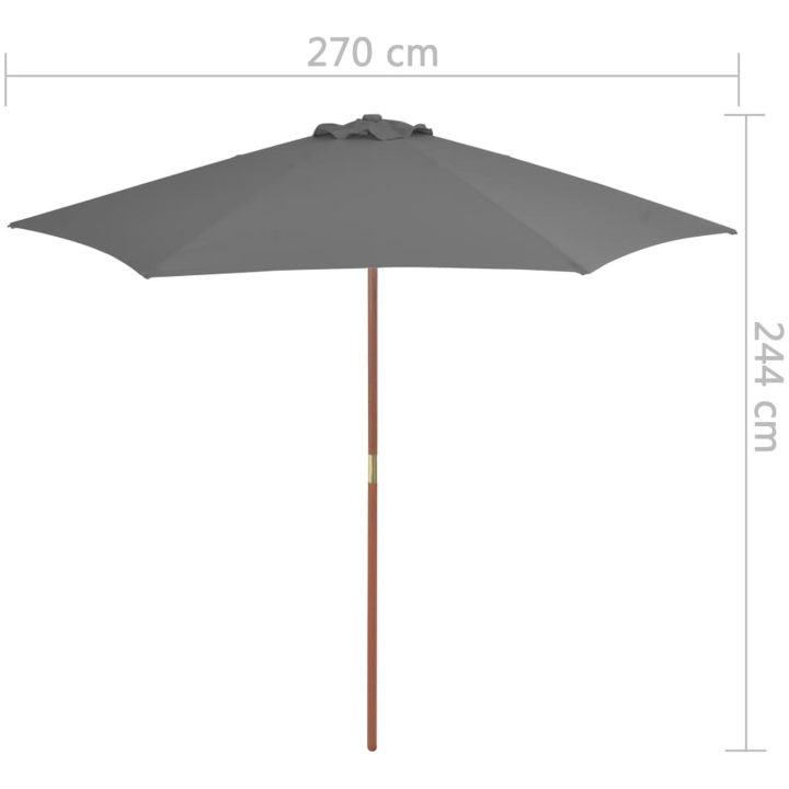 Trädgårdsparasoll med trästång 270 cm antracit vidaXL – bild 6