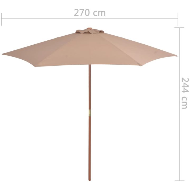 Trädgårdsparasoll med trästång 270 cm taupe vidaXL – bild 6