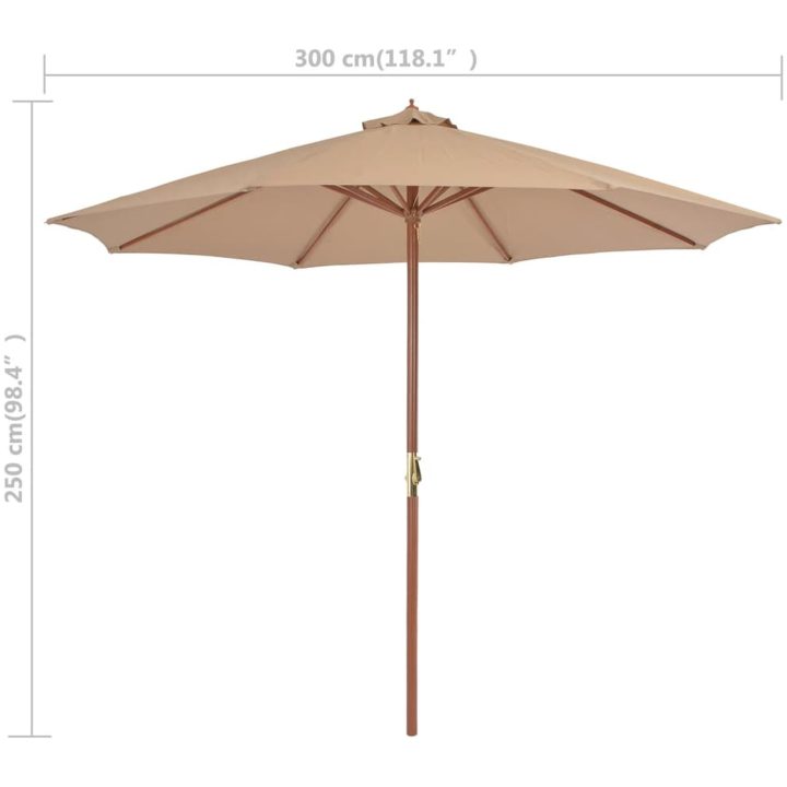 Trädgårdsparasoll med trästång 300 cm taupe vidaXL – bild 7