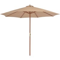 Trädgårdsparasoll med trästång 300 cm taupe vidaXL
