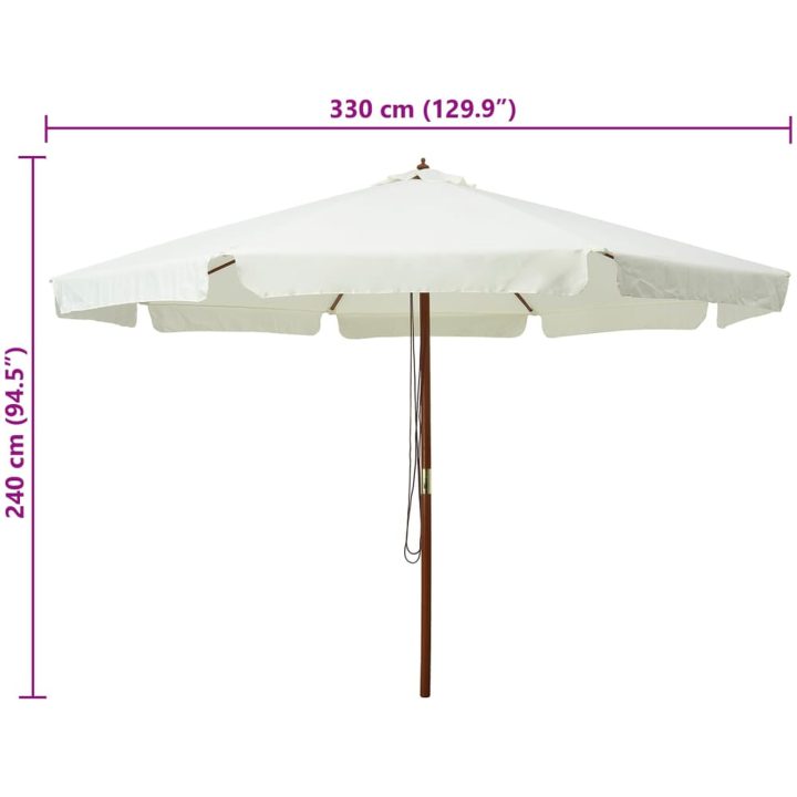 Trädgårdsparasoll med trästång 330 cm sandvit vidaXL – bild 5