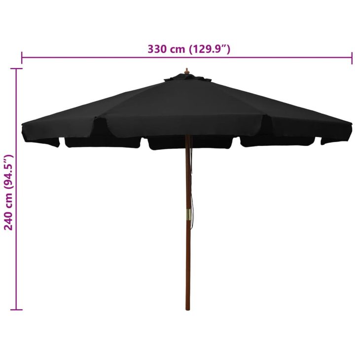 Trädgårdsparasoll med trästång 330 cm svart vidaXL – bild 5