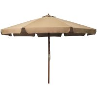 Trädgårdsparasoll med trästång 330 cm taupe vidaXL