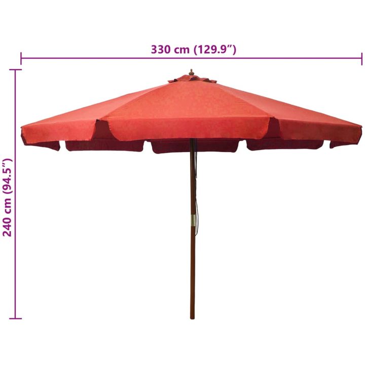 Trädgårdsparasoll med trästång 330 cm terrakotta vidaXL – bild 5