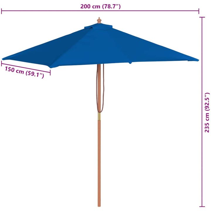 Trädgårdsparasoll med trästång blå 150x200 cm vidaXL – bild 11