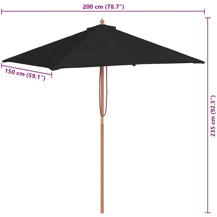 Trädgårdsparasoll med trästång svart 150x200 cm vidaXL – bild 11