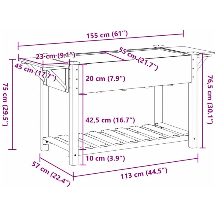 Trädgårdsplanter med hyllor 155x59x76 cm Massivt trä furu vidaXL 155 x 59 x 76.5 cm – bild 11
