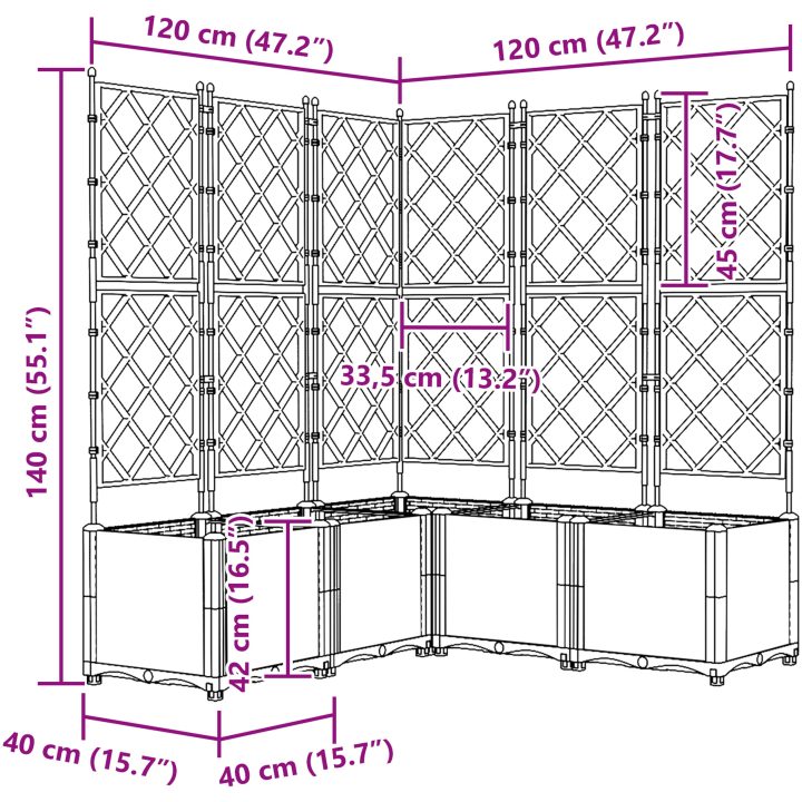 Trädgårdsplanter med spaljé 5 st Brun vidaXL 120 x 120 x 143 cm – bild 8