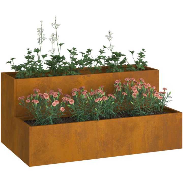 Trädgårdsplanterare 2-Tier 100x60x45 cm Väderbeständigt Stål vidaXL Medium – bild 3