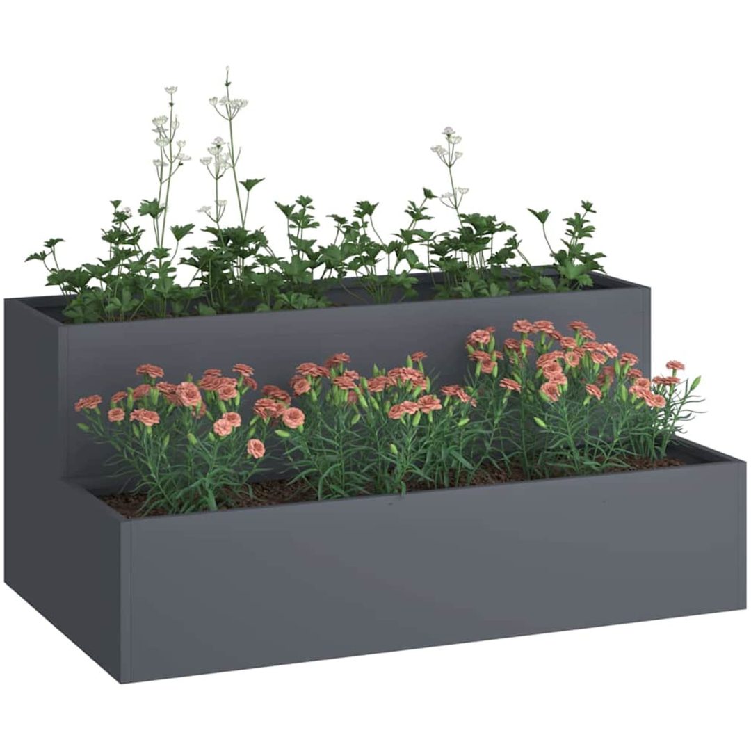 Trädgårdsplanterare 2-Tier Antracit Stål vidaXL 100 x 60 x 45 cm – bild 3