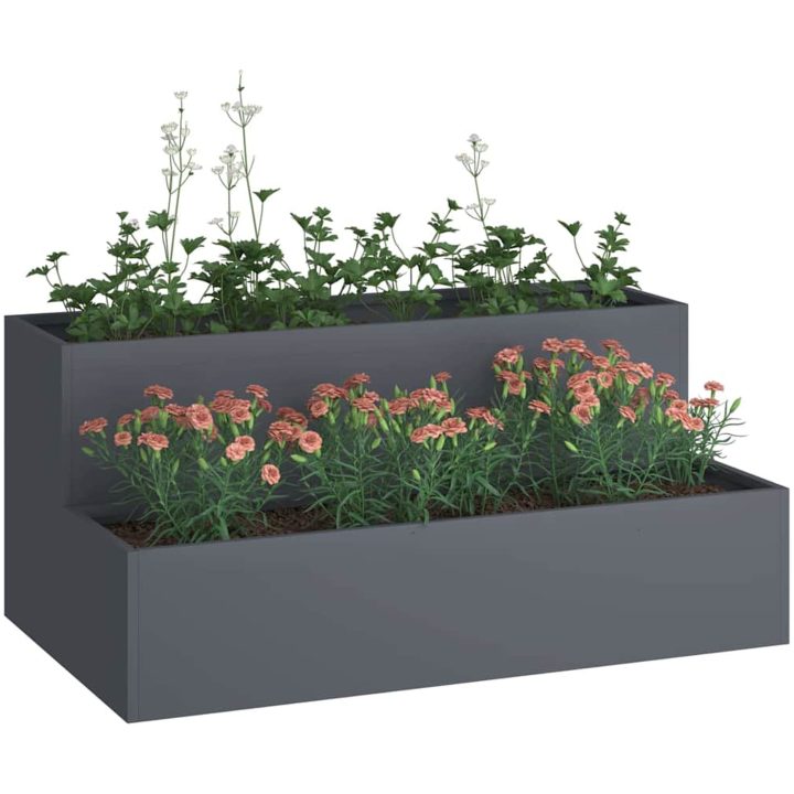 Trädgårdsplanterare 2-Tier Antracit Stål vidaXL 100 x 60 x 45 cm – bild 3