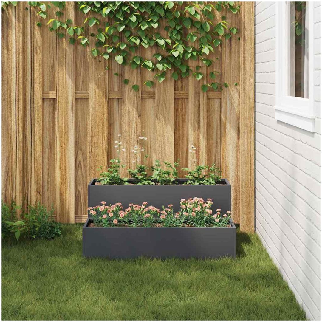 Trädgårdsplanterare 2-Tier Antracit Stål vidaXL 100 x 60 x 45 cm – bild 4