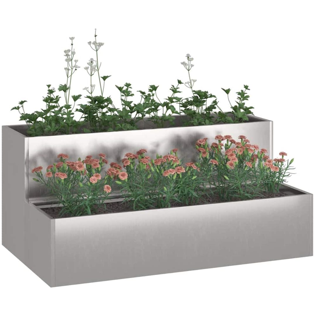 Trädgårdsplanterare 2-Tier Rostfritt Stål vidaXL 100 x 60 x 45 cm – bild 3