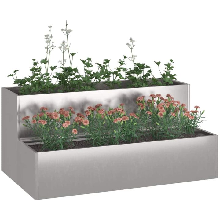 Trädgårdsplanterare 2-Tier Rostfritt Stål vidaXL 100 x 60 x 45 cm – bild 3
