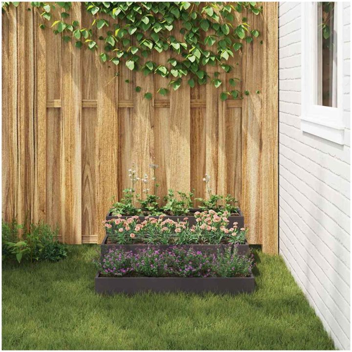 Trädgårdsplanterare 3-Nivå Svart Stål vidaXL 90 x 90 x 35 cm – bild 4