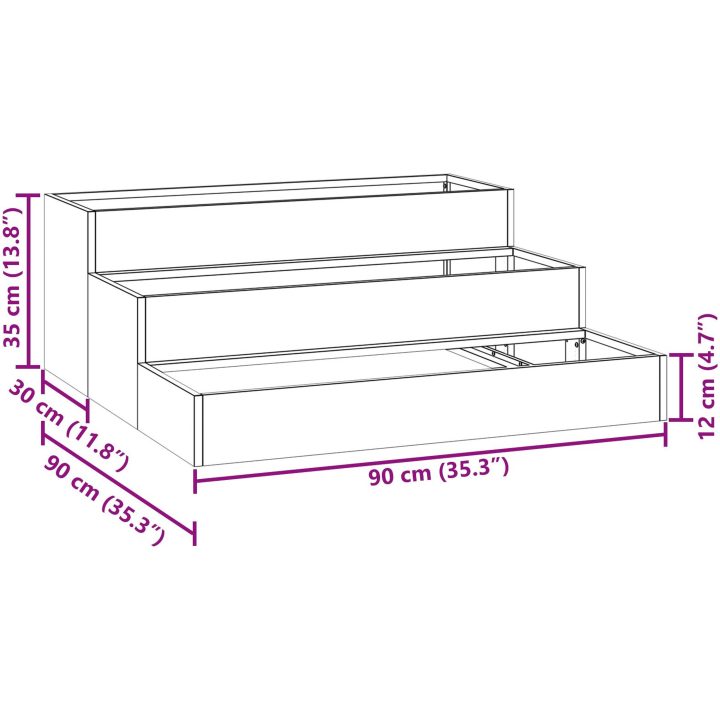 Trädgårdsplanterare 3-nivå Vit Stål vidaXL 90 x 90 x 35 cm – bild 11