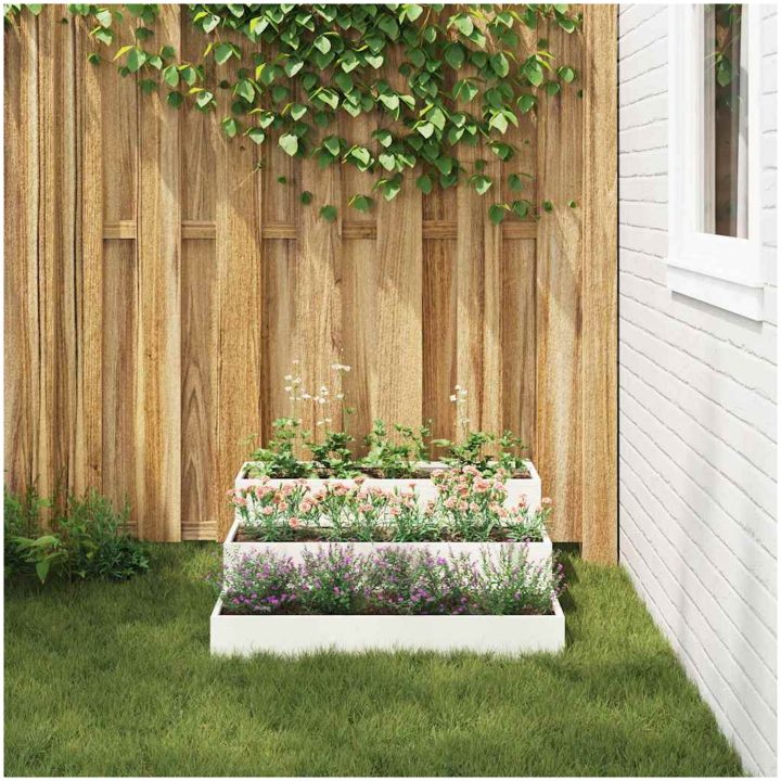 Trädgårdsplanterare 3-nivå Vit Stål vidaXL 90 x 90 x 35 cm – bild 4