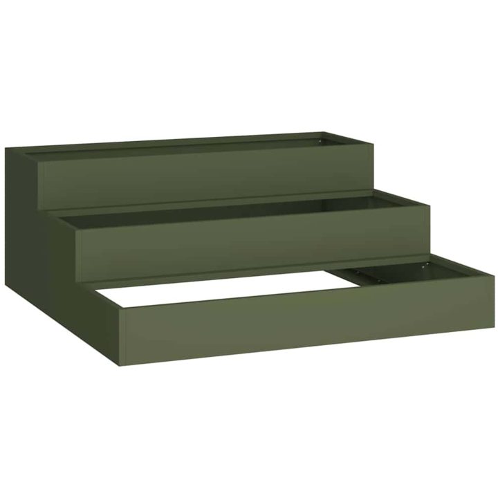 Trädgårdsplanterare 3 nivåer Olivgrön Stål vidaXL 90 x 90 x 35 cm – bild 2