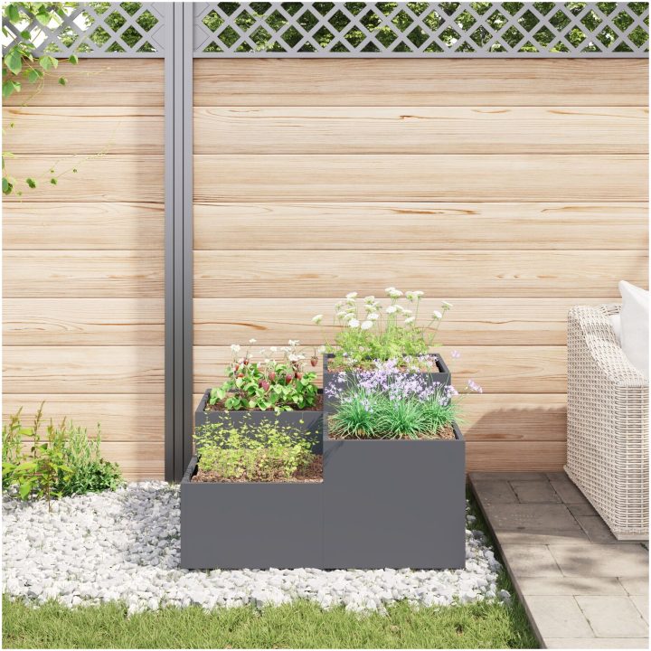 Trädgårdsplanterare Antracit Stål vidaXL 80 x 80 x 48 cm – bild 4