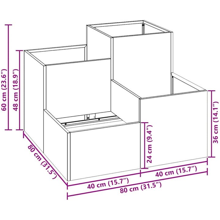Trädgårdsplanterare Galvaniserat Stål vidaXL 80 x 80 x 60 cm – bild 12