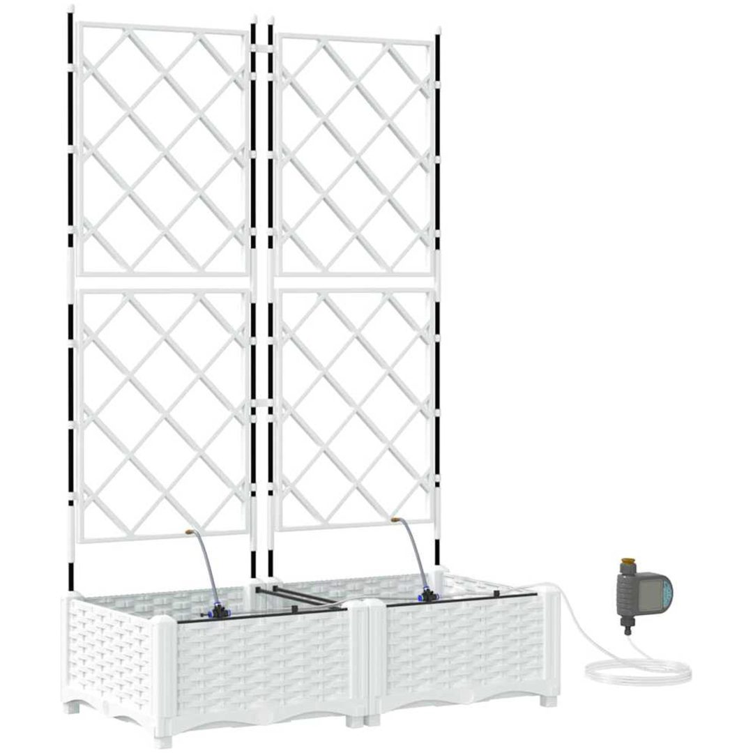 Trädgårdsplanterare med bevattningssystem 2 st Vit vidaXL 80 x 40 x 126 cm – bild 2