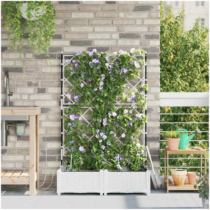 Trädgårdsplanterare med bevattningssystem 2 st Vit vidaXL 80 x 40 x 126 cm – bild 3